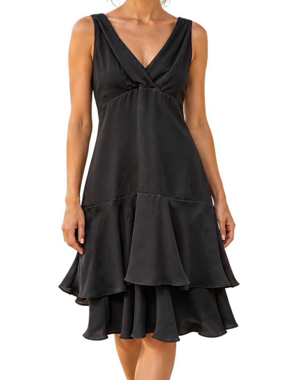 Rabbit Rabbit Rabbit Black Tiered Cocktail Dress Size 8 Surplice V Neck